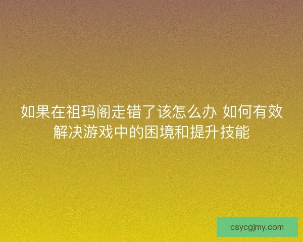 如果在祖玛阁走错了该怎么办 如何有效解决游戏中的困境和提升技能