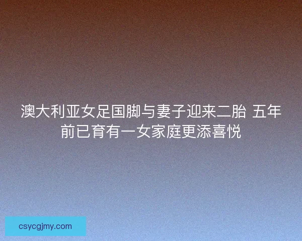 澳大利亚女足国脚与妻子迎来二胎 五年前已育有一女家庭更添喜悦
